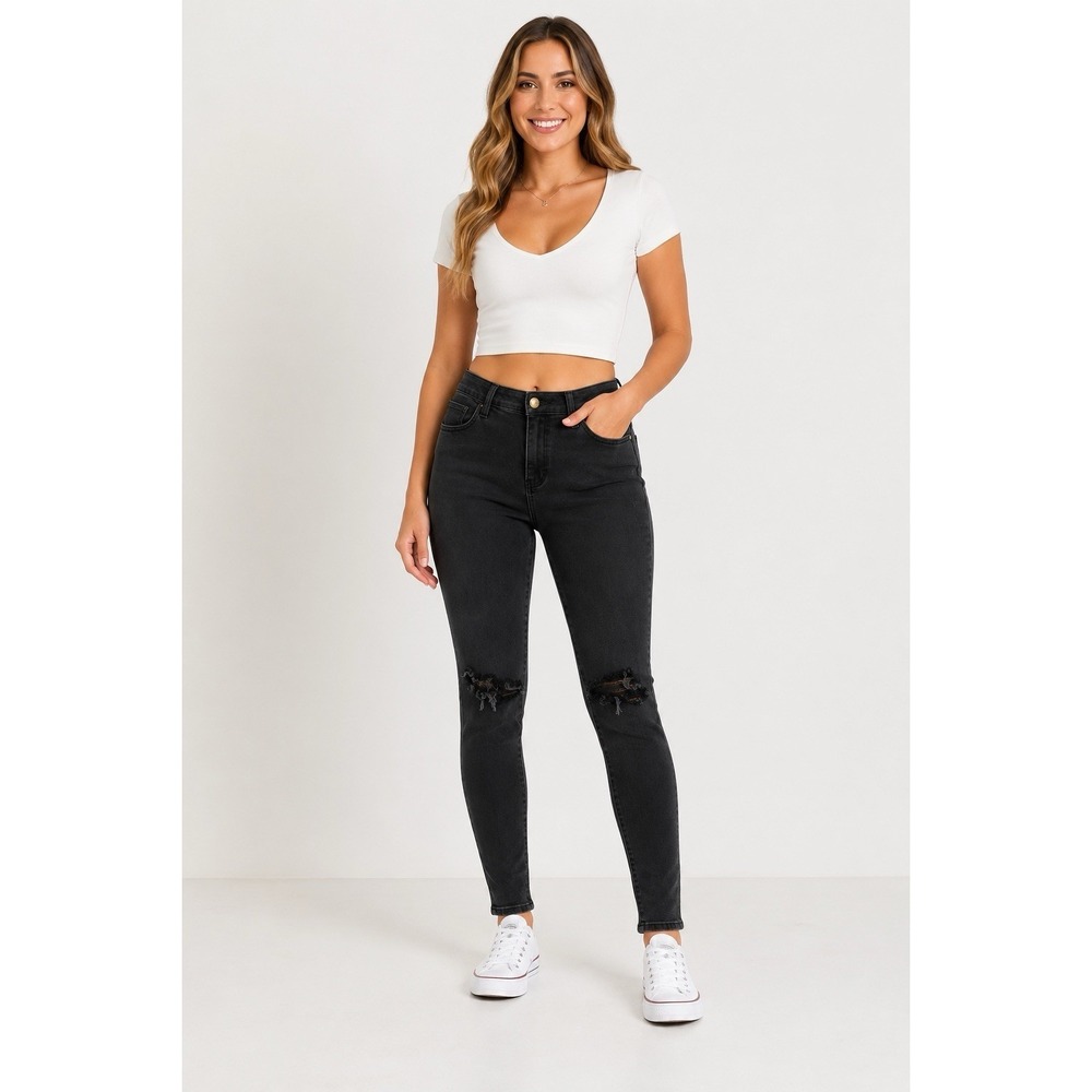 American Eagle Black Distressed Jeggings Women 28x28 Midโ Rise Stretch Jeans